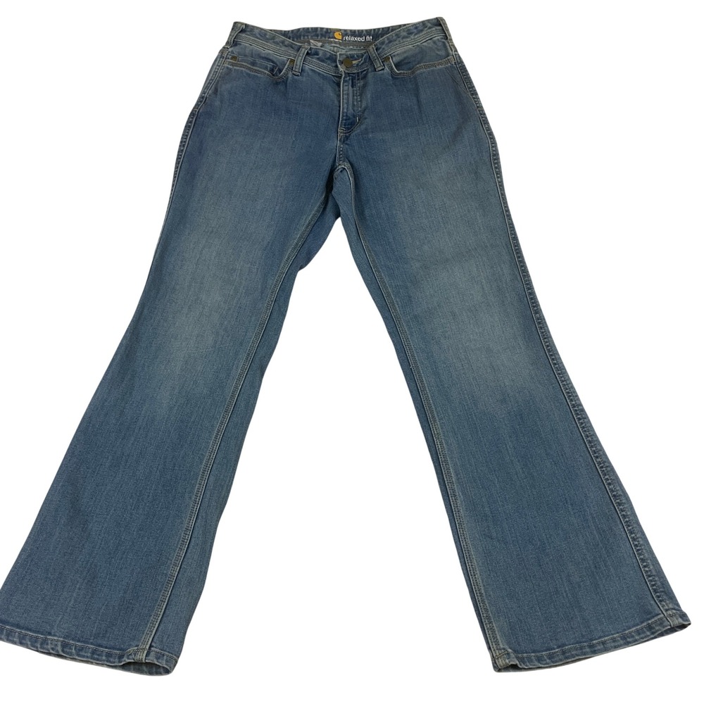 Carhartt Womens Relaxed Fit Straight Leg Jeans Medium Wash Blue Size 6 Regular